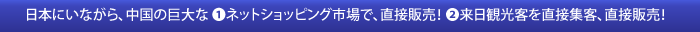 日本にいながら、中国の巨大な❶ネットショッピング市場で、直接販売!❷来日観光客を直接集客、直接販売!
